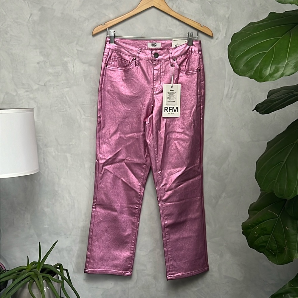 RFM* Metallic Pink Straight leg Stretch Pant/Jeans NWT